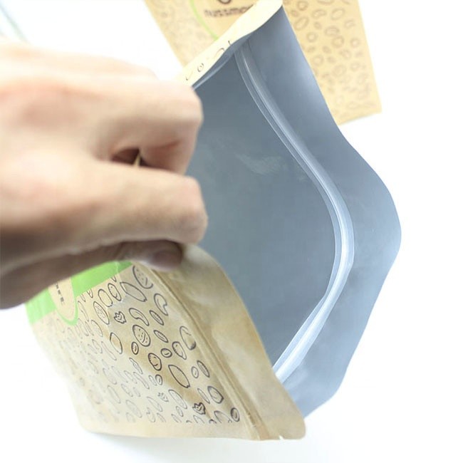Customized Printed ziplockk Brown Kraft Paper Stand up Pouch for Tea Stand up Zipper Bag