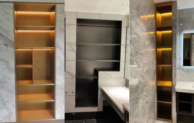 Bathroom Wall Tile Insert Metallco Shower Niche in Satin Copper Color with LED Light