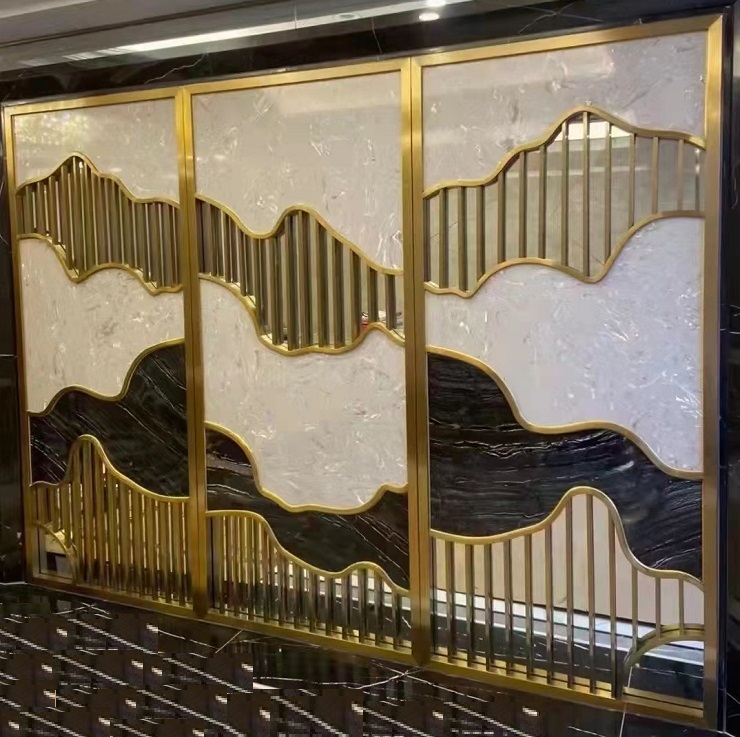 Stainless steel frame marble room divider luxury style decoration