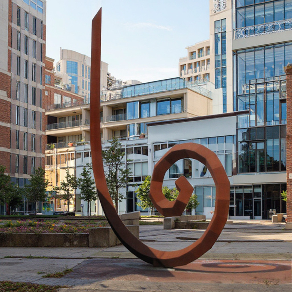 Custom Weathering Steel Artwork Oxidized Metal Semi-Circular Landscape Sculpture