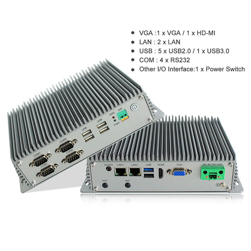 Fanless Industrial Embedded Box PC Customized J1900 Quad Core