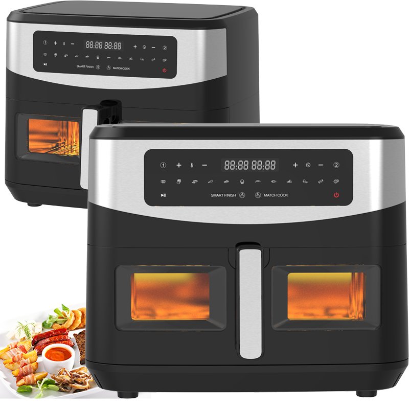 2800w Electric Double Stack Air Fryer Non-Stick 6l+6l Coating Top Bottom Heater Foldable Lcd Display Visible Window-Option