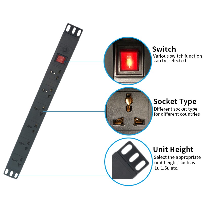 10A 220v Server Rack Power Socket , PDU Universal Socket Plastic Body With 1.8m Extension