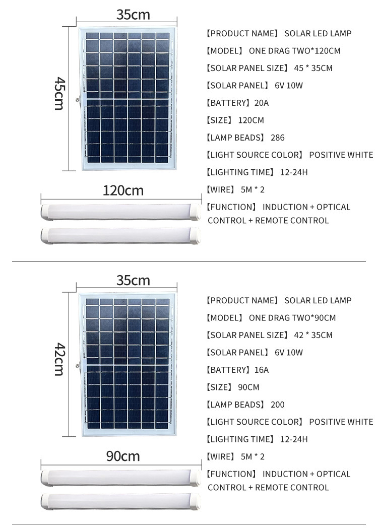 Waterproof 90cm Solar Panel Tube Light 35x35cm Panel 10A Bettery
