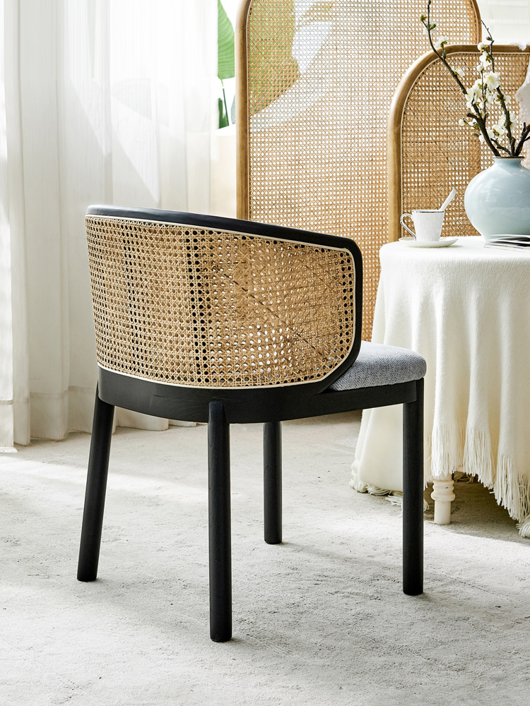 Hotel Restaurant Upholstered Wooden Chair Rattan Back 55*53*77