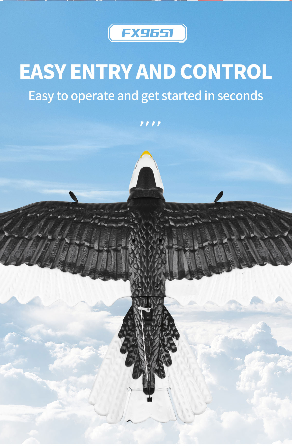 Features RTF 3ch Epp Foam Rc Simulation Wingspan Bald Eagle 2.4g Rc Glider Airplane Toys with 14 Years up Age Range