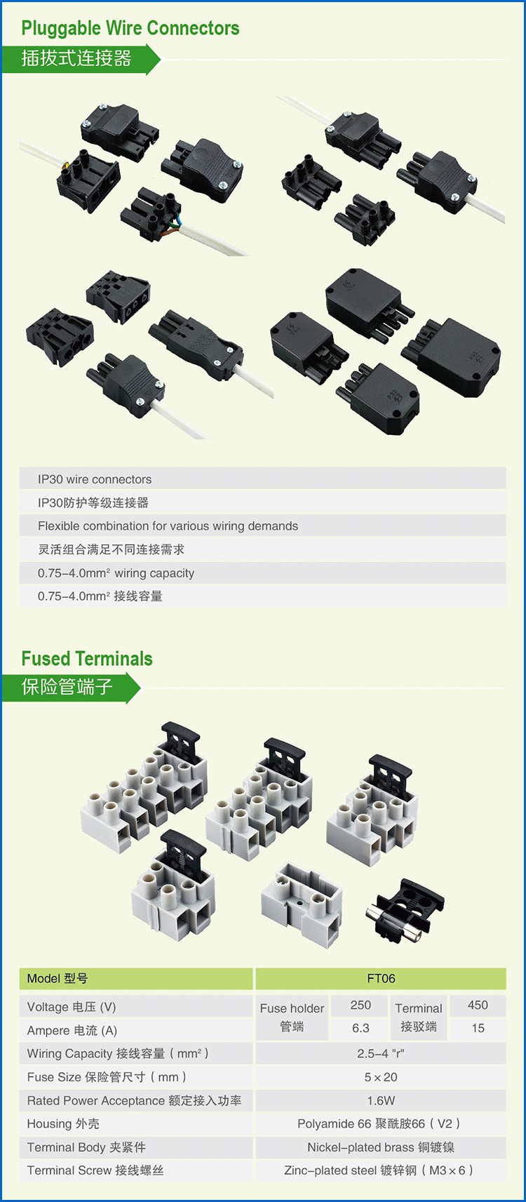 PA66 Strip Power Distribution Fuse Terminal Block FT06-1W+FT06-3W With CQC CE VDE