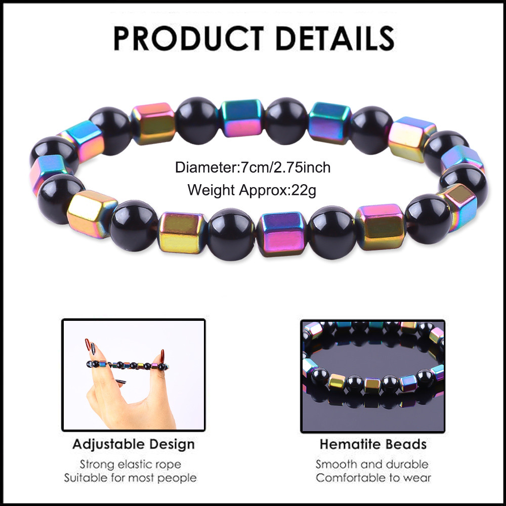 8mm Handmade Natural Elastic Crystal Stone Obsidian Hematite Bead Bracelet