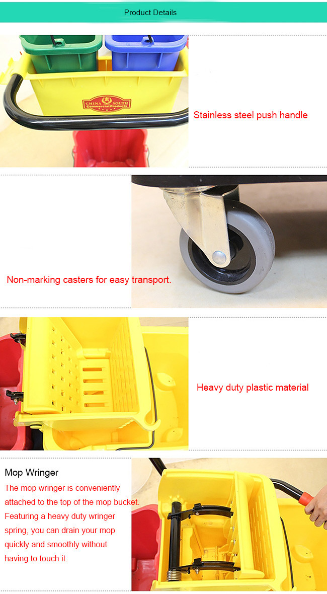 Multifunctional Yellow Plastic Hotel Cleaning Equipment With Mop Bucket / Press Wringer