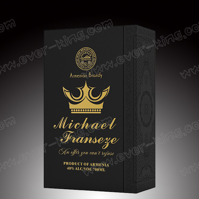 Custom Matt Gold Printed Logo Wine Gift Drawer Box For Brandy Whisky Packaging