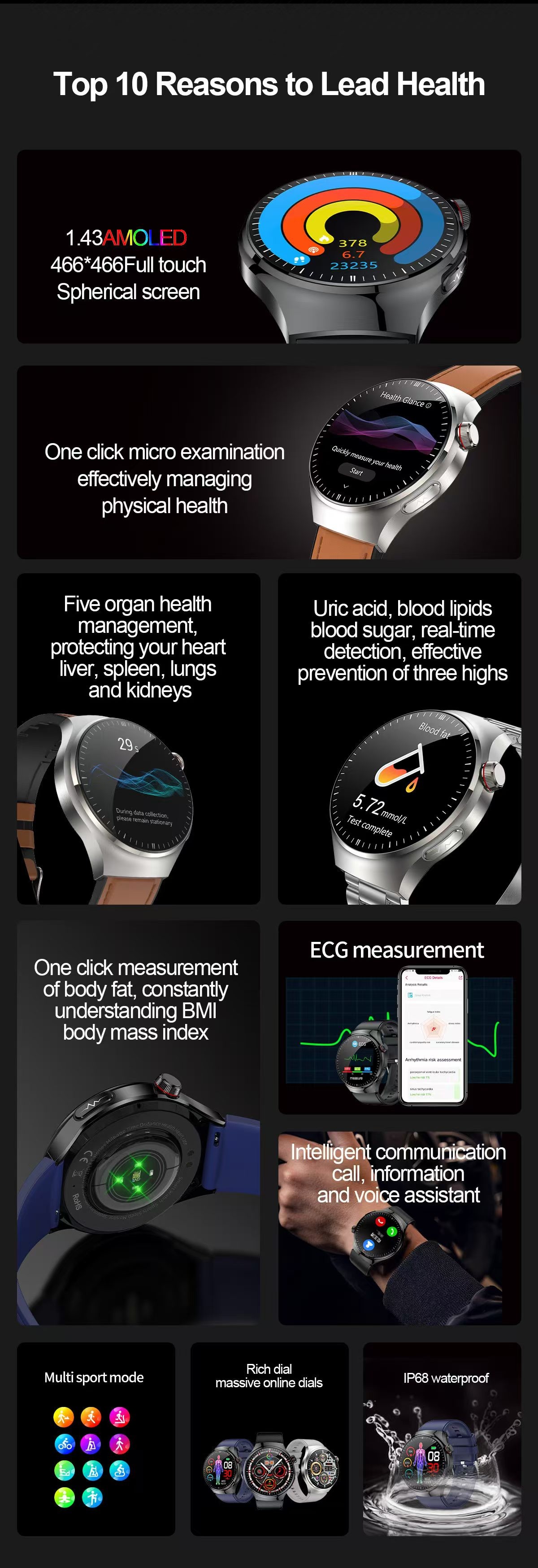 TK26 Health Smart Watch With ECG Heart Rate BT Call IP68 Waterproof Smartwatch With Voice Assistant