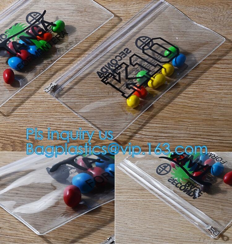 Pencil Zipper Packing Bag Clear PVC Pencil Packing Bag Slider, PVC Slider Zipper Bag For Make Up For Holographic Laser
