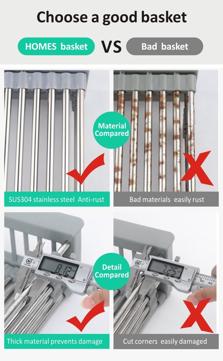 HOMES Stainless Steel Sink Accessory Adjustable Armrest Telescopic Kitchen Sink Drain Basket
