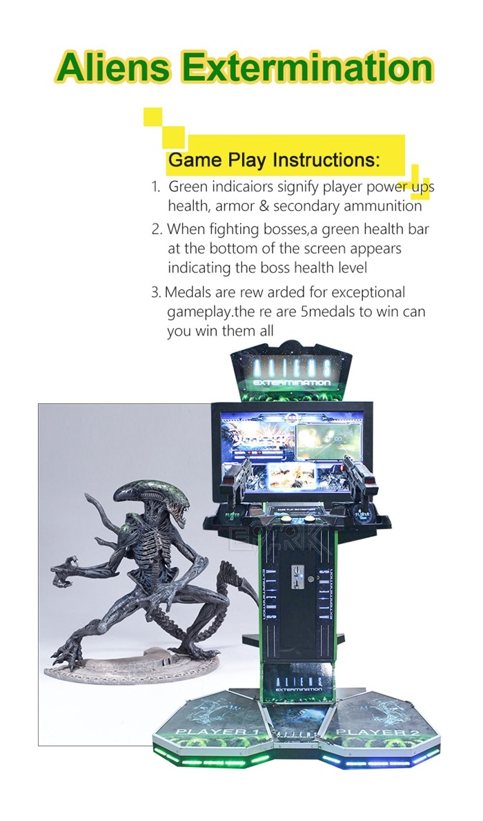 Coin Pusher Shooting Arcade Game Machine 42" Aliens Extermination With Pedal