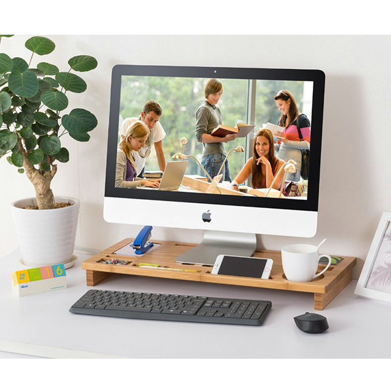 Custom Logo Natural Bamboo Computer Stand in 60x25x6cm for Modern Luxury Design
