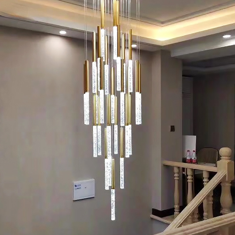Modern LED Crystal Chandeliers gold Loft Staircase Indoor hotel large chandelier (WH-NC-112)