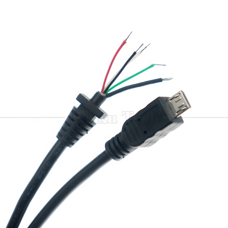 Custom Data Charging Shiled Micro Usb to Open Tinned Wire End Pigtail Power Charger Cable