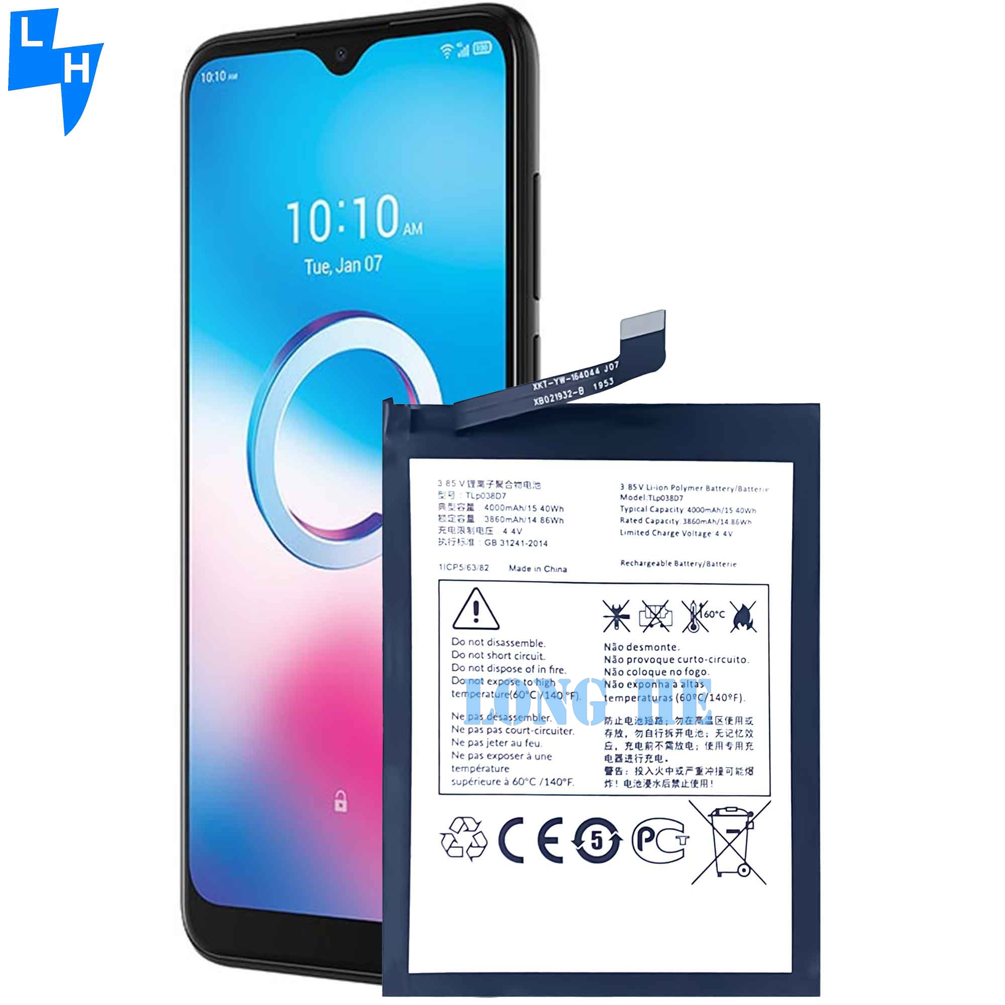 4000mAh TLp038D7 Replacement Battery for Alcatel 2021 3L 2020 5029D Dual IC Protection