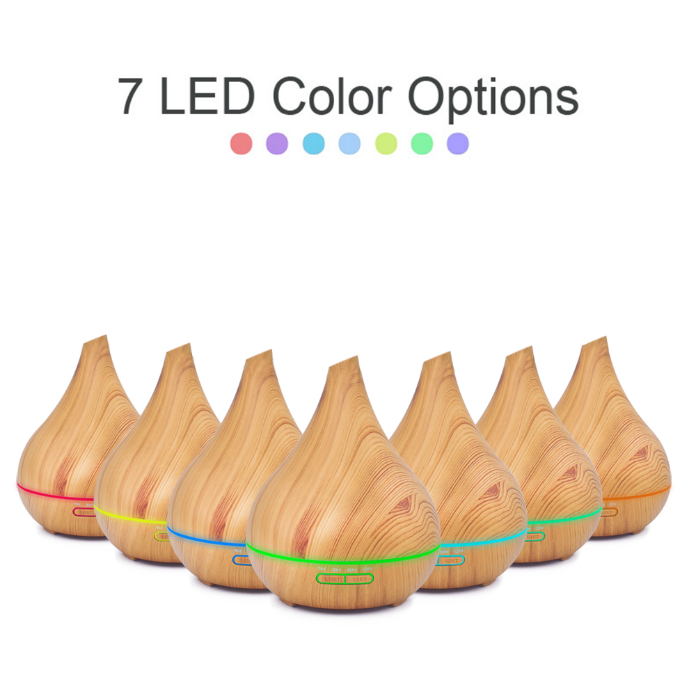400ml Capacity Mini Aroma Oil Diffuser Wooden Aromatherapy Machine Quiet Remote Control Aroma Diffuser with LED Light