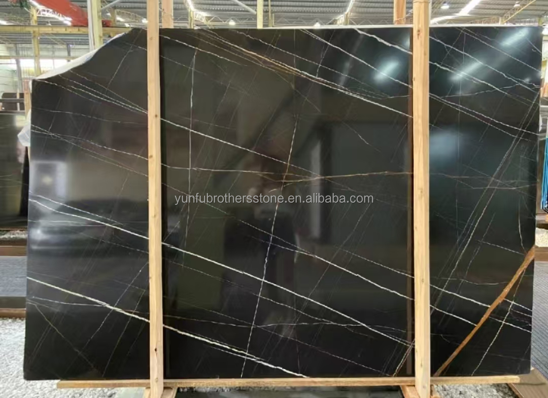Hotel Table Modern Big Slab Black and Gold Vein Marble Flooring with Exotic Lauren 18mm