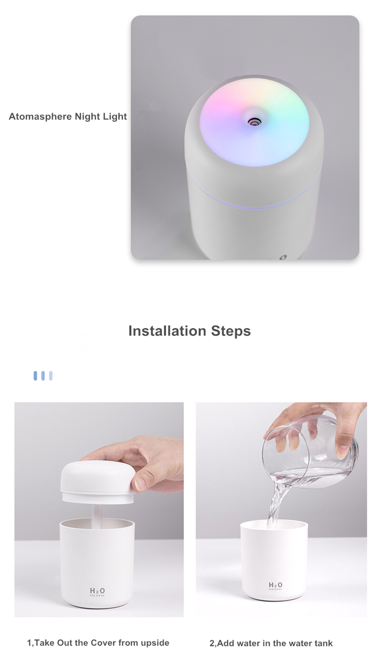 Humidificador Ultrasonic Portatil De 300 Ml Para Auto Difusores Sanitizante Humidificador