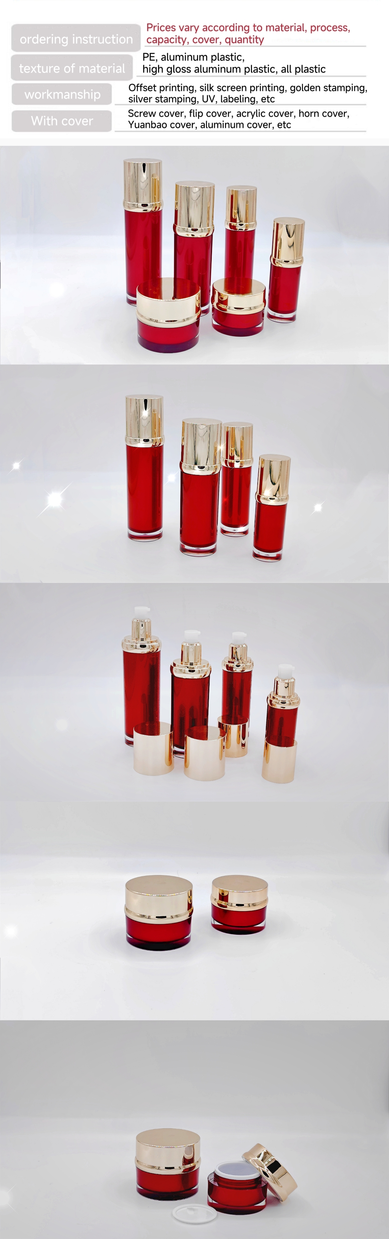 Skin Care Empty Red Face Cream Luxury Acrylic Bottle And Jar 15g Cosmetic Sets