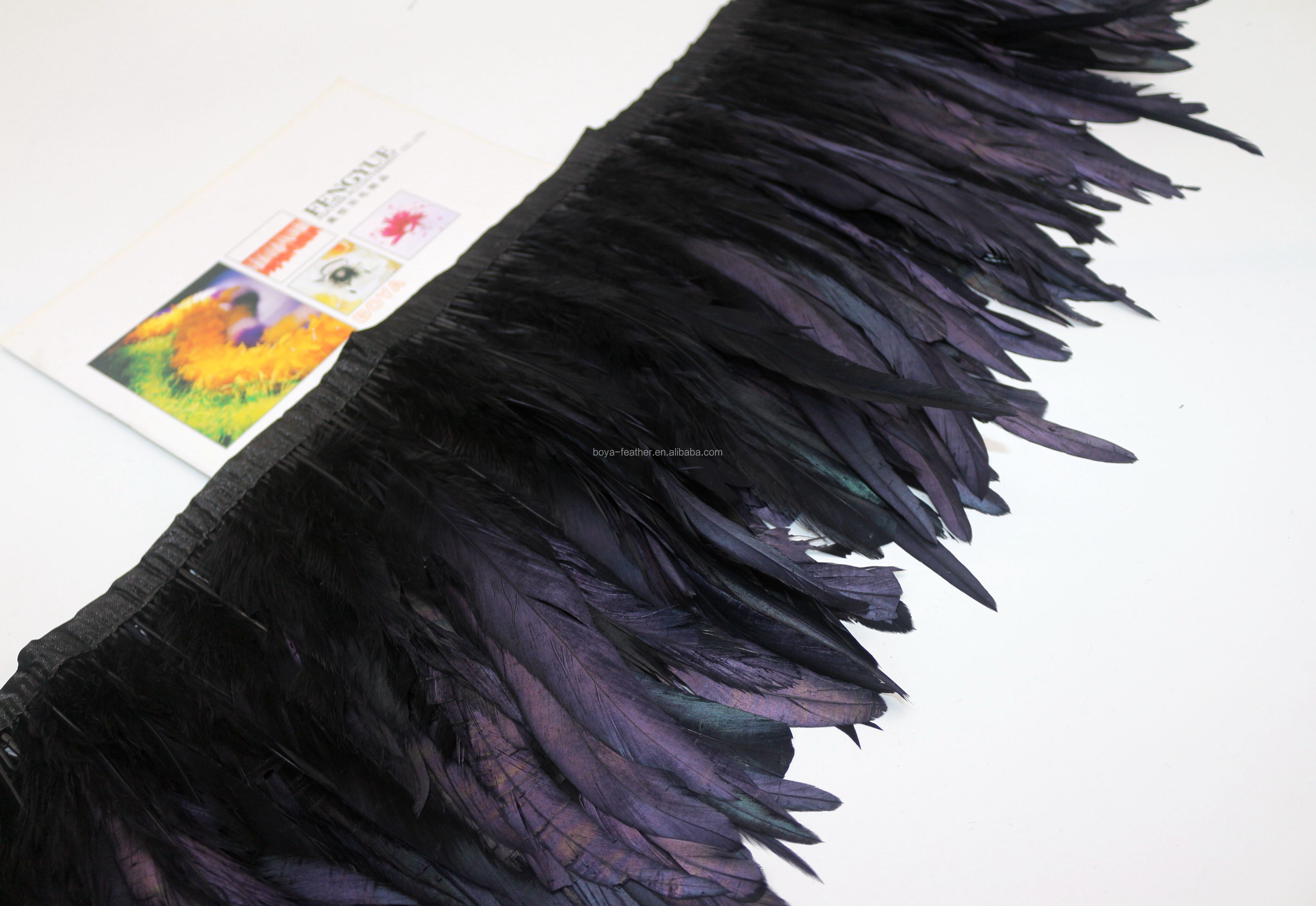 Party Decoration Ribbon with Black Rooster Coque Feather Fringe Trim and Satin Ribbon