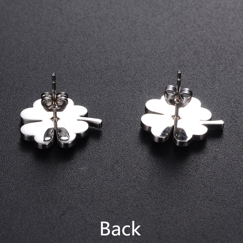 Custom fashion four leaf clover jewelry earrings stainless steel metal lucky you enamel stud earrings