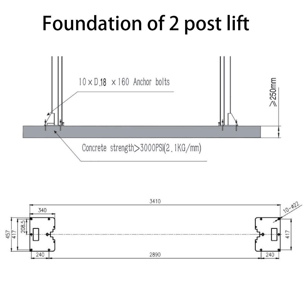 Two Post Hydraulic Car Lifting Machine With Clear Floor Manual Lock