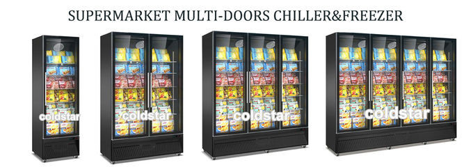 Supermarket Vertical Freezer -18~-22° Frozen Food Display Refrigerator Glass Door Freezer
