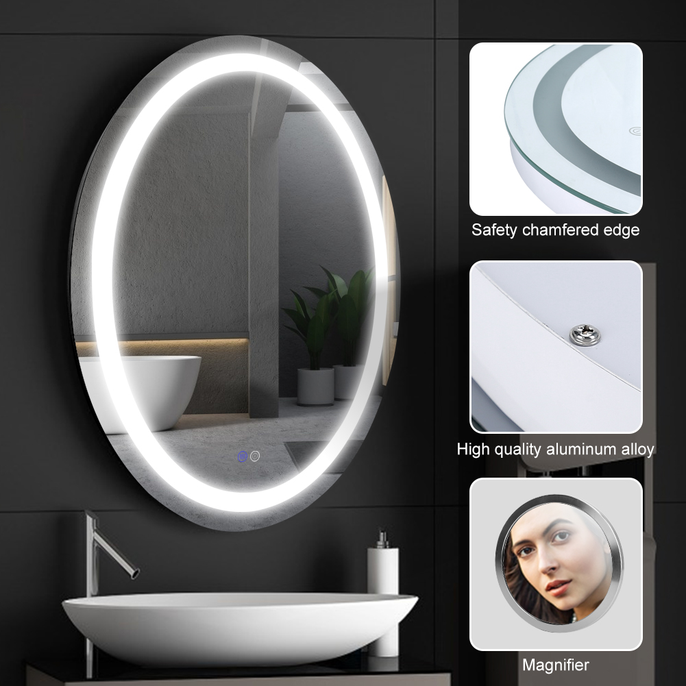 Magnifying Round Backlit Bathroom Mirror 5mm Beauty Salon Mirror With Lights