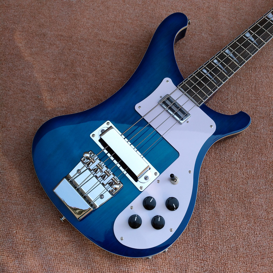 2018 Best Bass Top quality Rick 4003 model Ricken 4 strings Electric Bass guitar in blue color, Chrome hardware