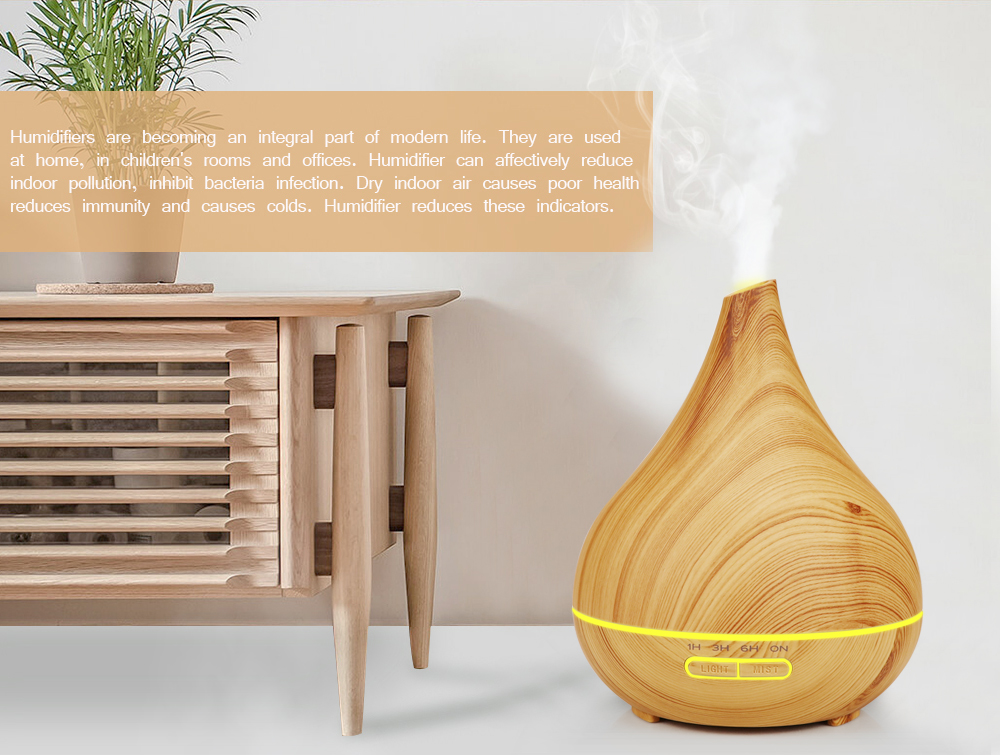 400ml Capacity Mini Aroma Oil Diffuser Wooden Aromatherapy Machine Quiet Remote Control Aroma Diffuser with LED Light