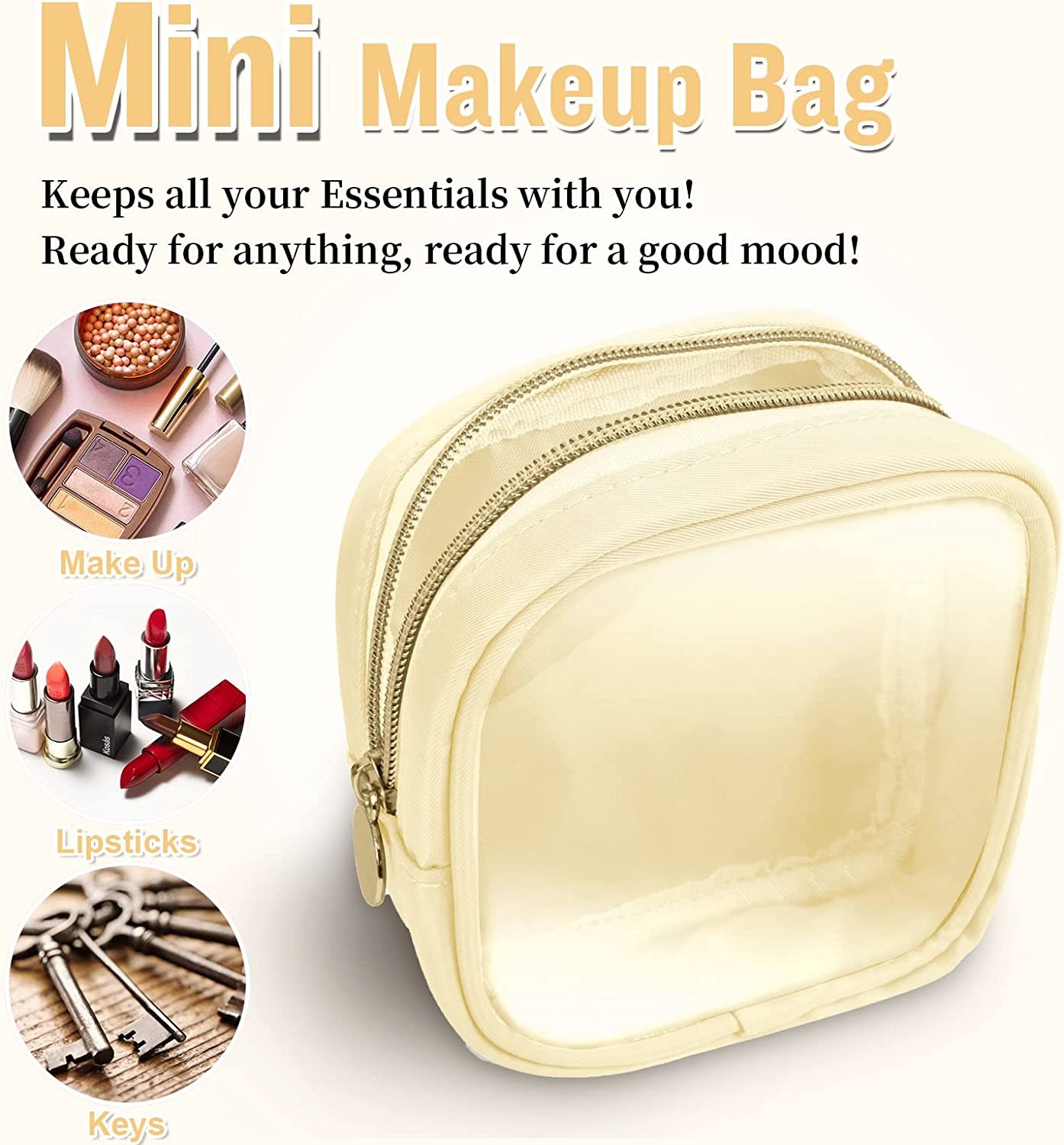Lightweight and waterproof Small Cute Makeup Bag Preppy Cosmetic Zipper Pouch Purse, Transparent