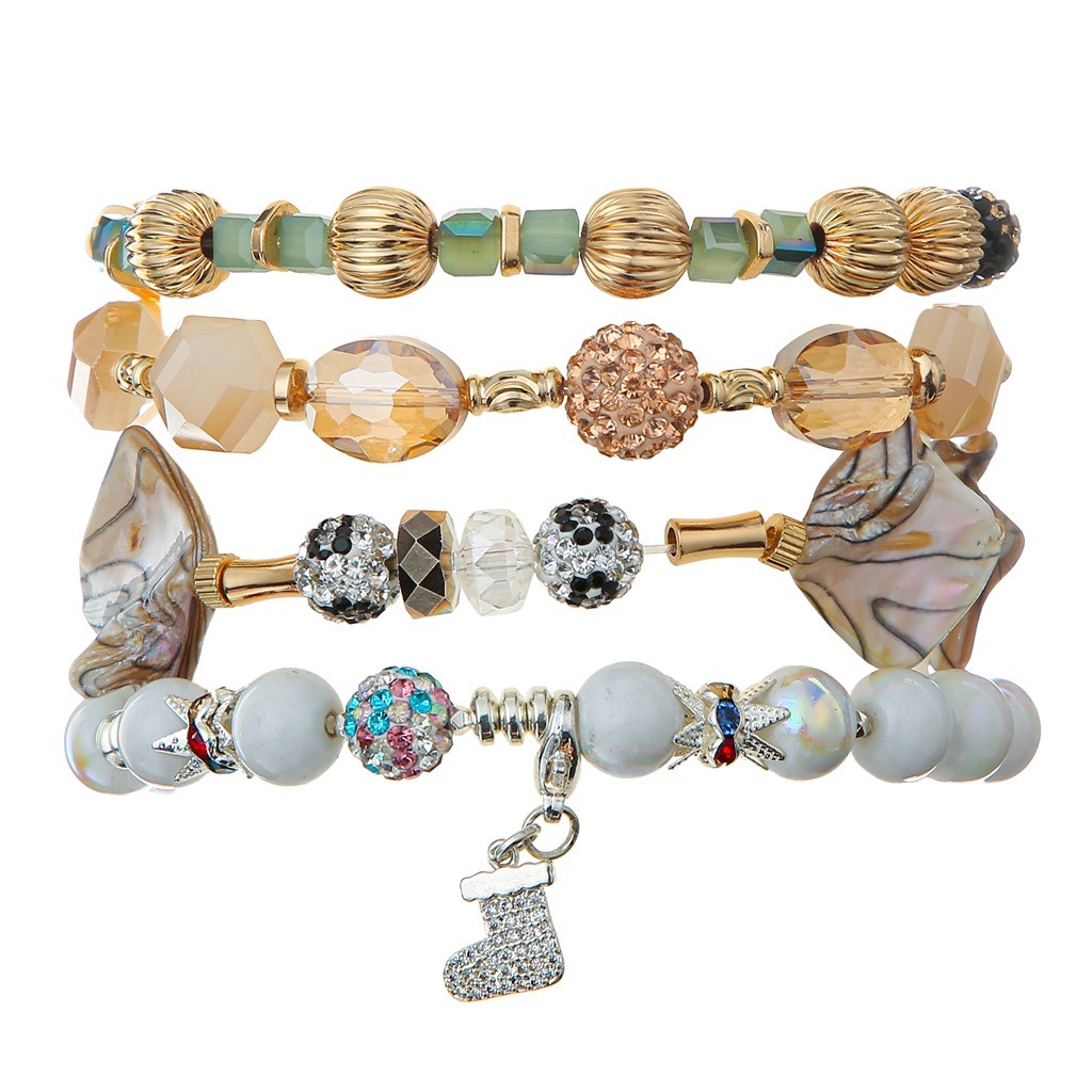 Light Champagne Hexagon Crystal Beads Bracelets With Champagne Shambhala Ball