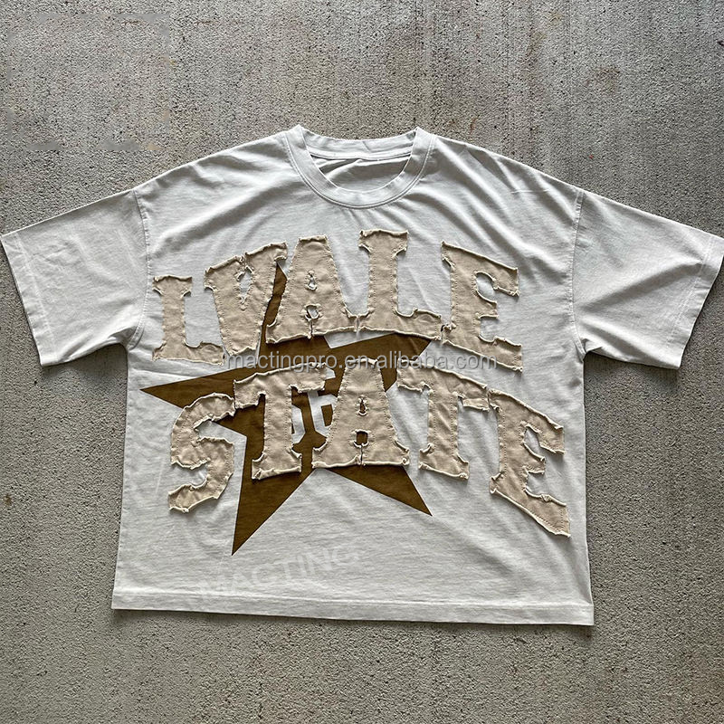 Men's Custom Graphic T-shirts DTG Print Vintage Distressed Patch Embroidery Acid Wash