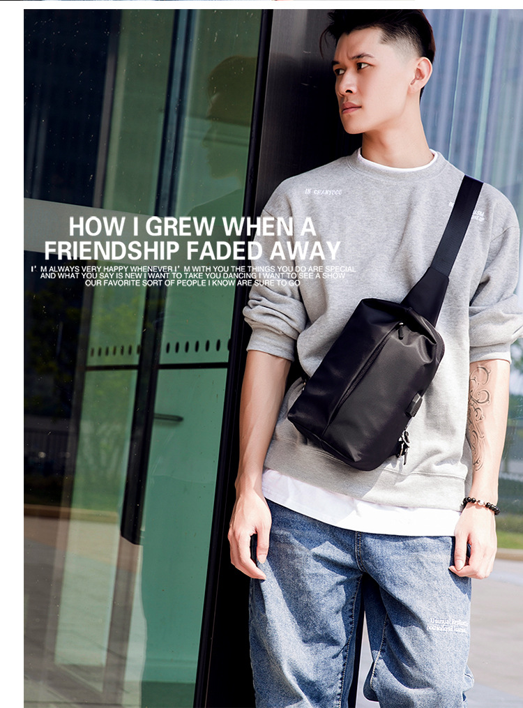 Water Resistant Polyester Lining Anti Theft Chest Sling Bags With USB 5L