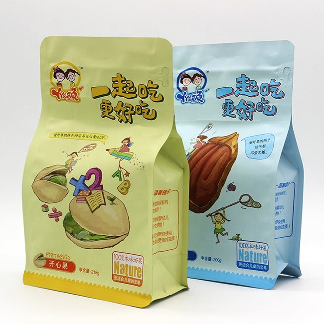 Eight Side Seal Flat Bottom Zipper Pouch Kraft Paper Aluminum Foil Material