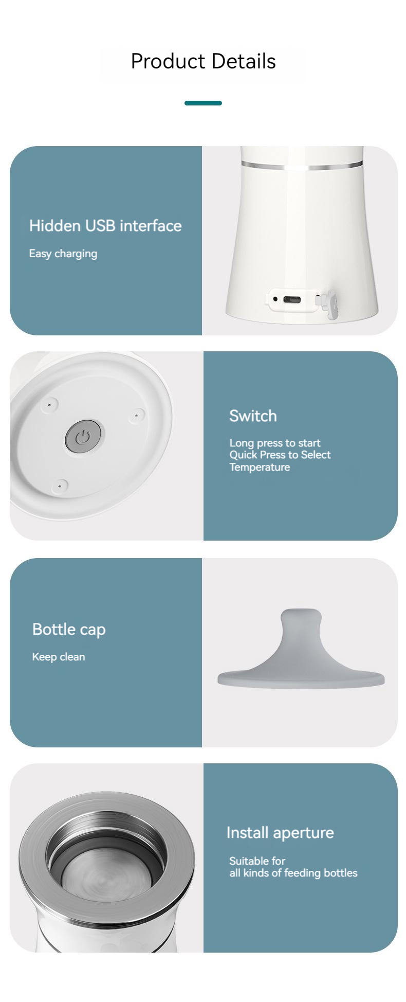 Insulated Rechargeable Wireles Baby Bottle Warmer Baby Feeding Products 157*85*85mm