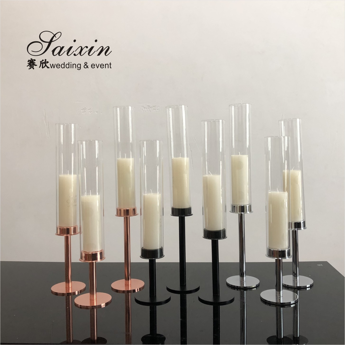 Modern Silver Gold Black Metal And Crystal Candelabra Glass Candle Holder 90CM