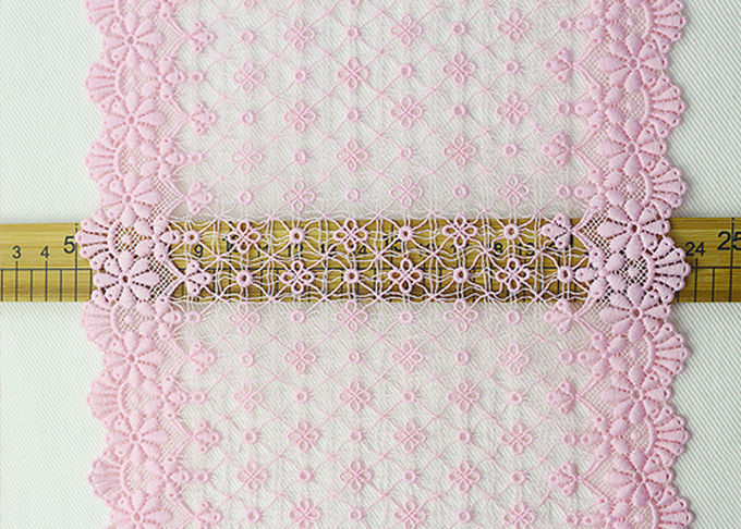 Fashion Pink Floral Embroidered Lace Trim With Chemical Poly Milk Silk For Women