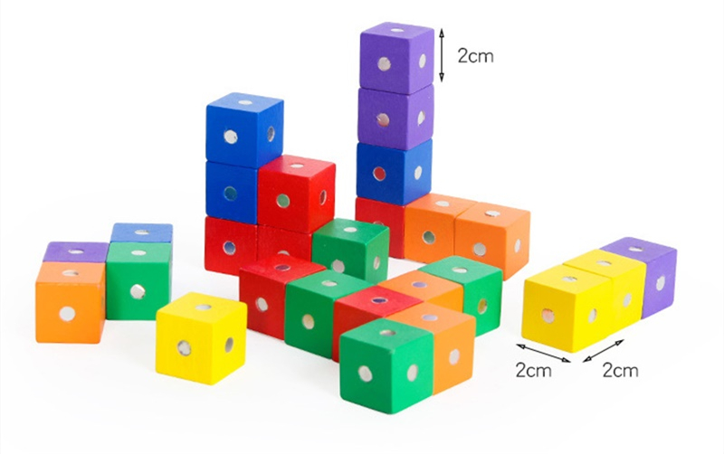 Educational Square Cube Rainbow Magnetic Blocks 10pc 2X2X2cm Wooden
