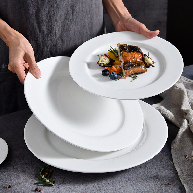 Custom Round Restaurant Ceramic Beef Plates Decorated Dishes