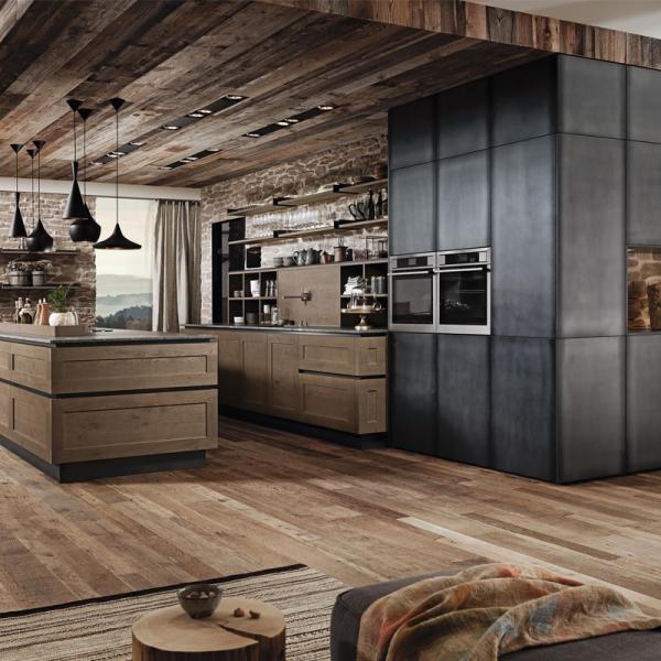 Veneer and Lacquer Finished American Kitchen Cabinet Set with Waste Container