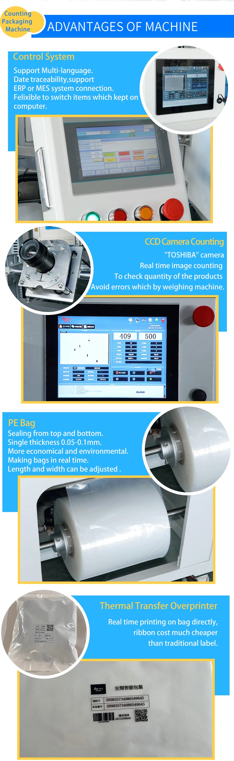 PE Film Counting and Packing Machine for High Accuracy Electronic Components Packaging