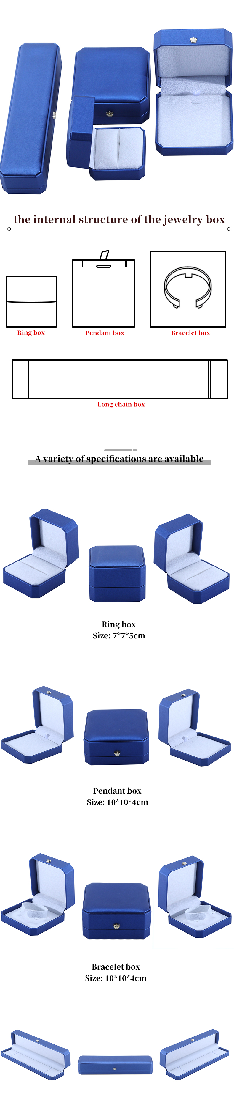 Custom Crown Shape Jewelry Storage Box in Blue PU Leather for Rings and Accessories