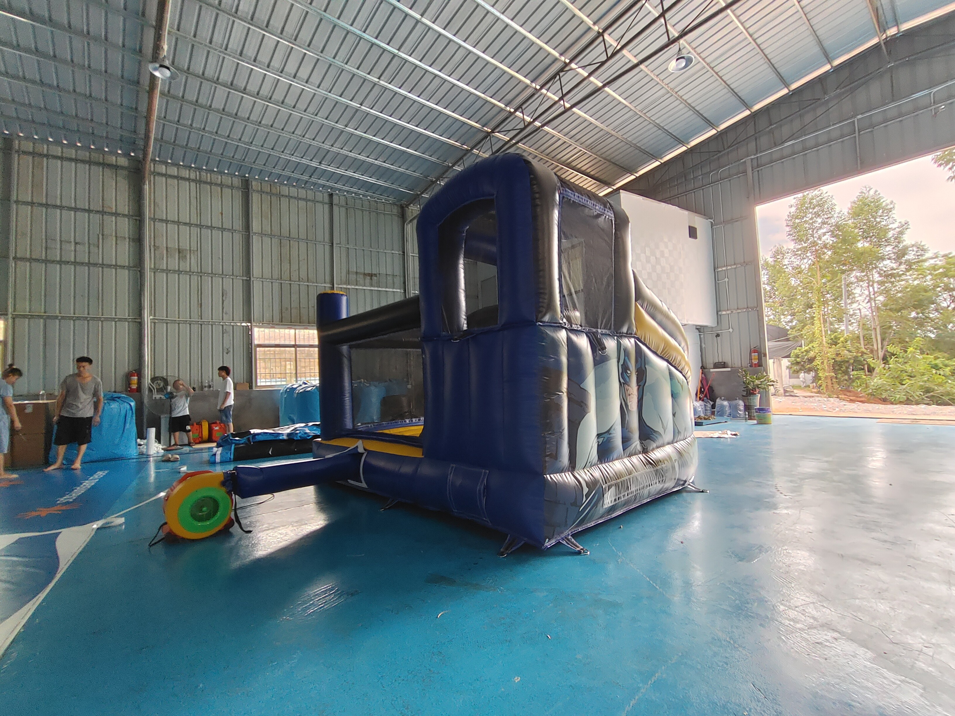 Fireproof Commercial Inflatable Bouncer Moonwalk Cartoon Theme With Rotary Slide Combo