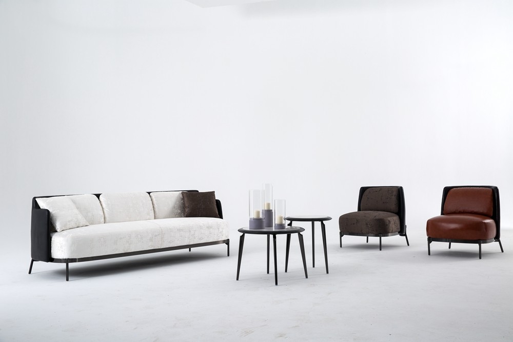Living Room Metal Legs Contemporary Design Fabric Modern Sofa Set