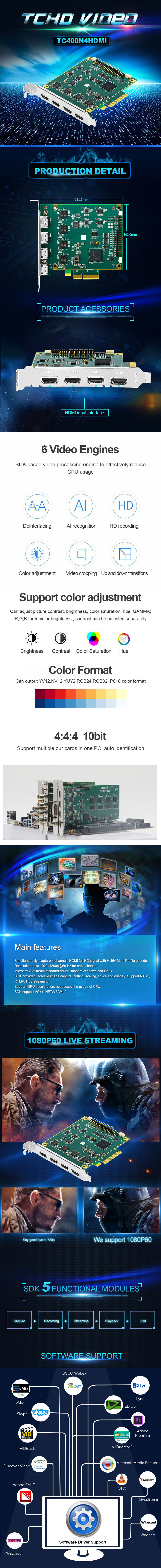 PCIe Vmix Broadcasting Webcasting Video Capture Card 10bit HDMI Inputs