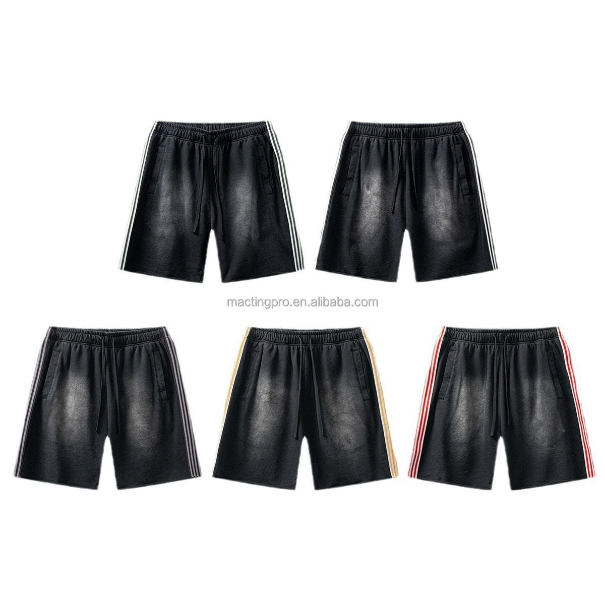 Light Wash 2024 Summer Side Stripe French Terry Cotton Running Vintage Weaving Shorts